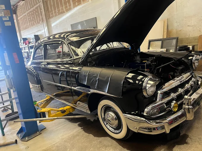 Classic car being serviced